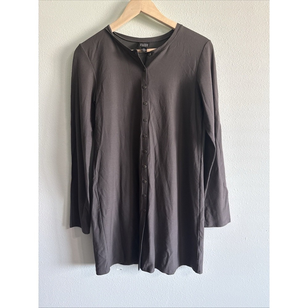 Eileen Fisher Shirt Dress Womens‎ Button Front Long Sleeve Gray Tunic Size Small